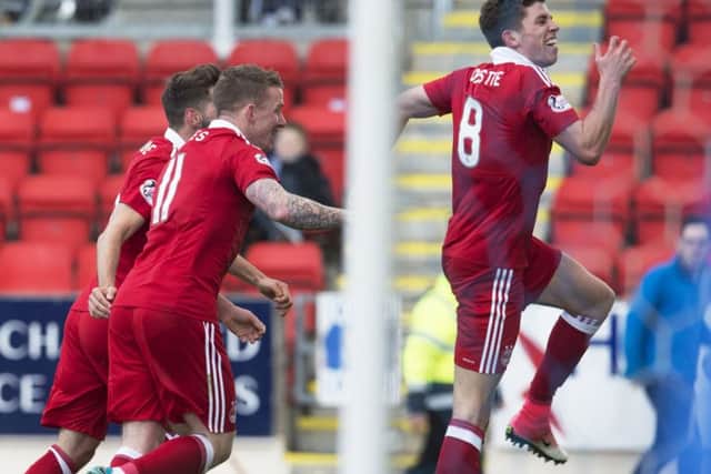 Aberdeen celebrate taking the lead against St Johnstone. Pic: SNS/Craig Foy