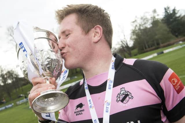 Ayr skipper Pete McCallum seals his team's Premiership play-off win over Melrose with a kiss. Picture: SNS/SRU