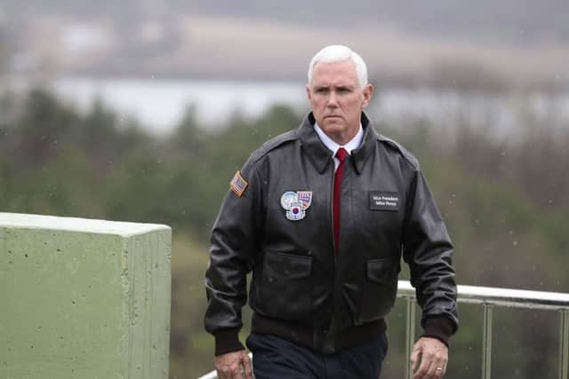 U.S. Vice President Mike Pence arrives at Observation Post Ouellette in the Demilitarized Zone (DMZ). Picture: AP