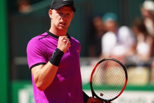 Kyle Edmund celebrates his win over fellow Briton Dan Evans in Monte Carlo. Picture: Clive Brunskill/Getty Images