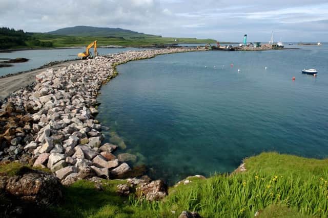 Construction underway on a new pier at Eigg in 2003. Picture: Donald Macleod