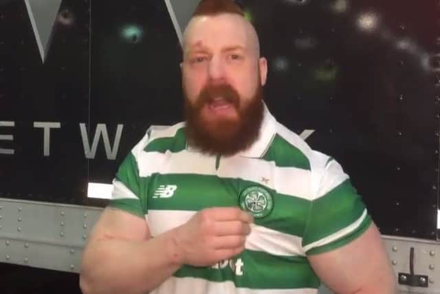 Wrestler Sheamus wearing this season's Celtic strip. Picture: Celtic FC