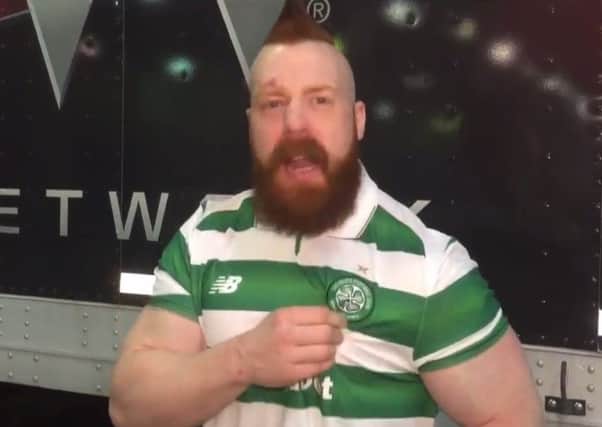 Wrestler Sheamus wearing this season's Celtic strip. Picture: Celtic FC