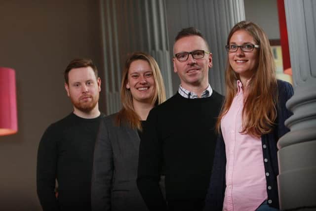 Left to right are Colin Hewitt of Float, Eleanore Irvine of Biogelx, Steve Ewing of Informatics Ventures and Susanne Mitschke of MindMate