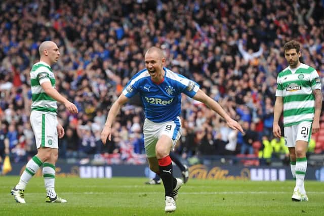Kenny Miller celebrates having opened the scoring for Rangers in last year's semi-final. Picture: John Devlin