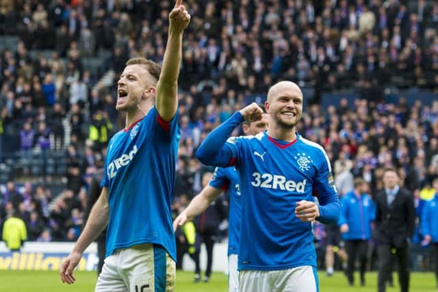 Nicky Law, right, and Andy Halliday celebrate Rangers' penalty shootout win over Celtic in last season's Scottish Cup semi-final. Picture: Craig Foy/SNS