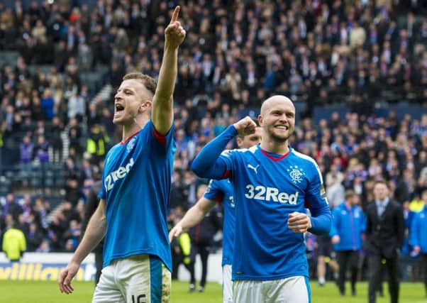 Nicky Law, right, and Andy Halliday celebrate Rangers' penalty shootout win over Celtic in last season's Scottish Cup semi-final. Picture: Craig Foy/SNS
