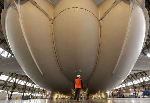 Airlander 10 in the same sheds that housed airship R.101 in 1929. Picture: Adrian Dennis/AFP/Getty Images