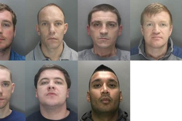 The seven gang members who have been jailed for a total of 92 years after they caused explosions at cash machines. Picture: PA