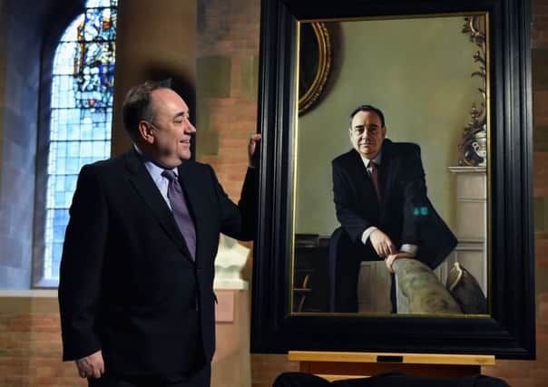 Salmond unveils a painting of himself by Gerard Burns at The National Gallery of Scotland. Picture: Jeff J Mitchell/Getty