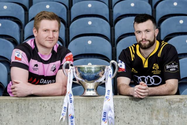 Ayr captain Pete McCallum, left, and Melrose counterpart Bruce Colvine will both be hoping to lead their teams to glory in the BT Cup final. Picture: SNS/SRU
