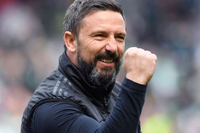 Aberdeen manager Derek McInnes shows his delight at full time. Pic: SNS/Craig Williamson
