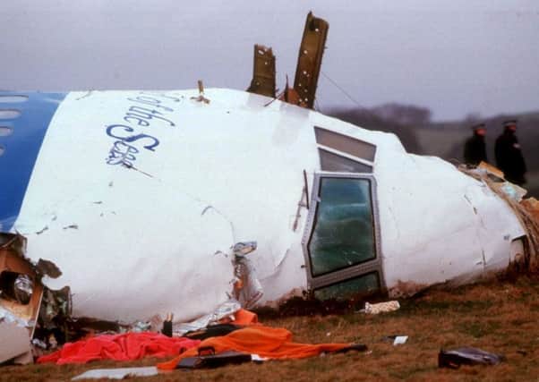 The nose section of Pan Am Flight 103 lies in wreckage on December 21, 1988 from an explosion over Lockerbie. Picture: Getty Images