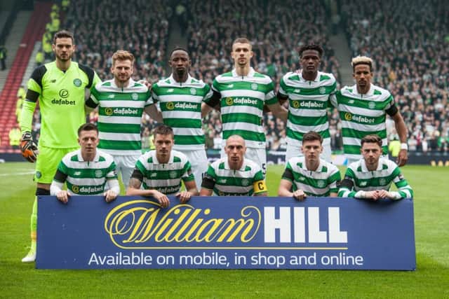 The Celtic starting XI line up prior to kick-off. Picture: John Devlin