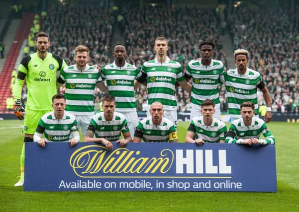 The Celtic starting XI line up prior to kick-off. Picture: John Devlin