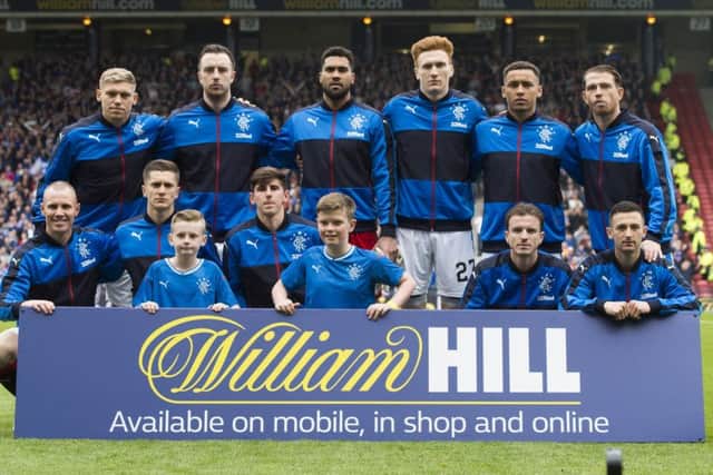 Rangers' starting XI line up prior to kick-off. Picture: SNS