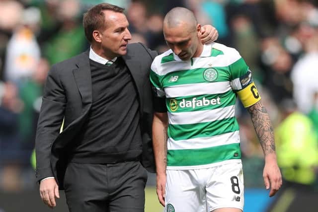 Scott Brown, right, and Celtic manager Brendan Rodgers during the Scottish Cup semi-final win over Rangers. Picture: Ian MacNicol/Getty Images