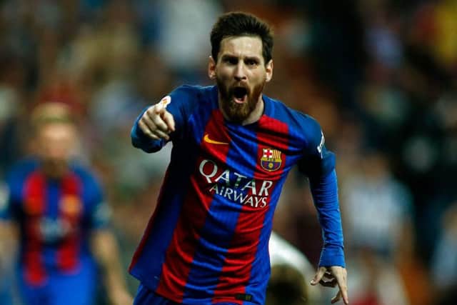 Lionel Messi races away after scoring his dramatic winner. Picture: Getty.