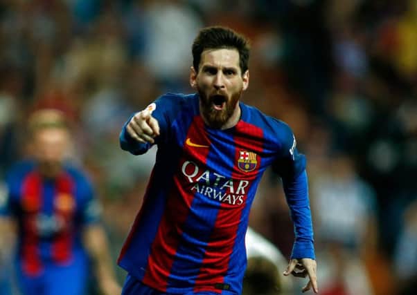 Lionel Messi races away after scoring his dramatic winner. Picture: Getty.