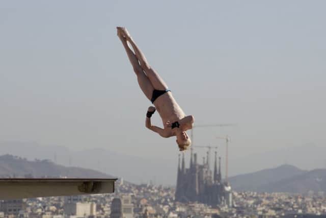 Lucas Thomson competes at the Olympic diving pool in Barcelona