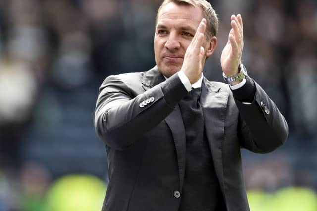 Celtic manager Brendan Rodgers celebrates his side's 2-0 win over Rangers in the Scottish Cup semi-finals.