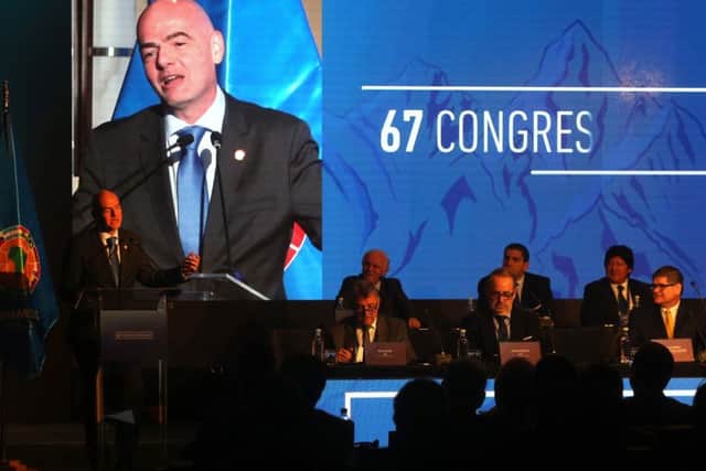 FIFA president Gianni Infantino speaks today. Picture; Getty