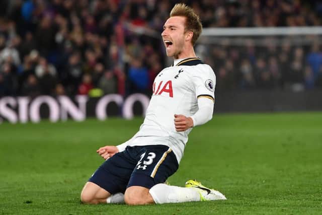 Tottenham's Danish midfielder Christian Eriksen celebrates scoring the winner against Crystal Palace at Selhurst Park. Picture: AFP/Getty Images