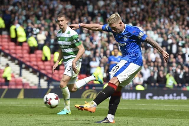 Rangers' Martyn Waghorn misses from close range against Celtic during the Scottish Cup semi-final defeat. Picture: Craig Williamson/SNS