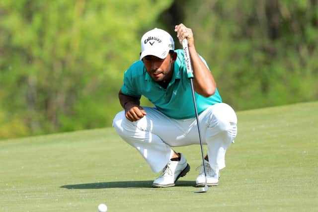 Spains Pablo Larrazabal lines up a putt during the second round of the Volvo China Open in Beijing. Picture: AFP/Getty Images