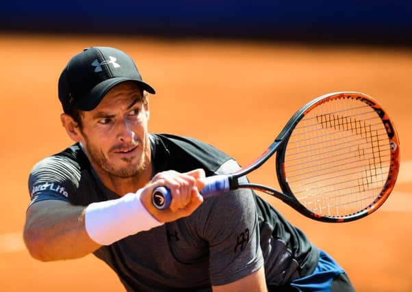 Andy Murray plays a forehand during his hard-fought quarter-final win over Albert Ramos-Vinolas of Spain. Picture: David Ramos/Getty Images