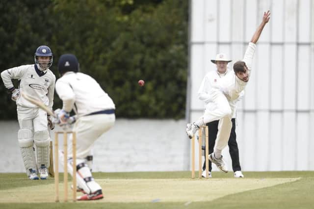 James Tapper bowling for Grange against Heriots. Hosts Grange won the match by five wickets. Photograph: Greg Macvean