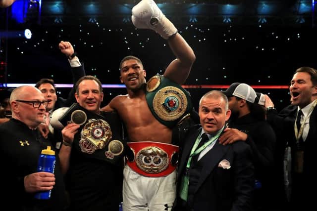 Anthony Joshua celebrates victory over Wladimir Klitschko.  Picture: Richard Heathcote/Getty Images