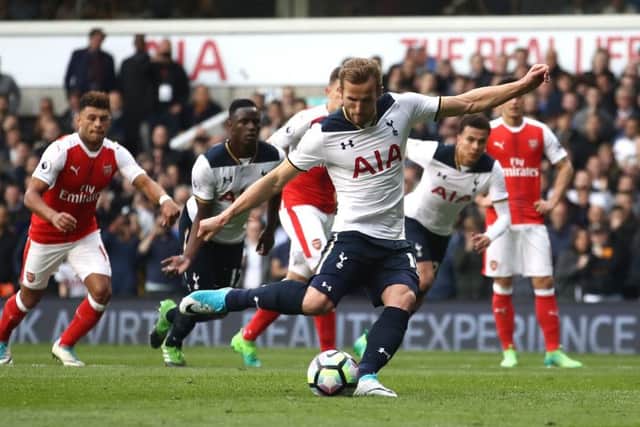 Harry Kane seals Tottenham Hotspurs 2-0 victory over north London rivals Arsenal from the penalty spot. Picture: Getty.