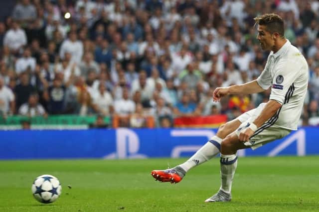Cristiano Ronaldo completes his hat-trick as Real Madrid defeated Atletico 3-0. Picture: Getty.
