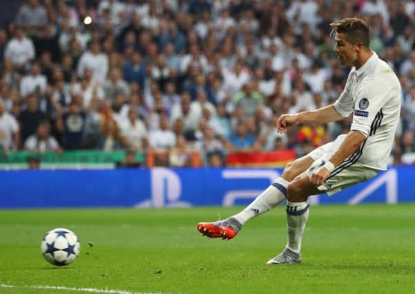 Cristiano Ronaldo completes his hat-trick as Real Madrid defeated  Atletico 3-0. Picture: Getty.