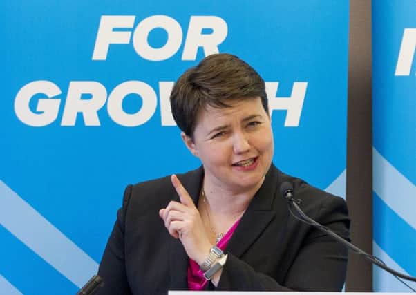 Scottish Conservative leader Ruth Davidson  makes a statement to media and supporters about the local government campaign. Picture: SWNS