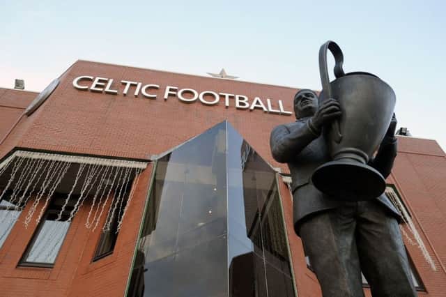 The statue of Jock Stein outside Celtic Park with the European Cup. Picture: John Devlin