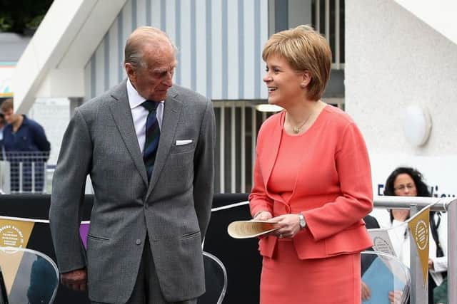 Nicola Sturgeon and Prince Philip at the opening of Tweedbank station. Picture: Getty Images