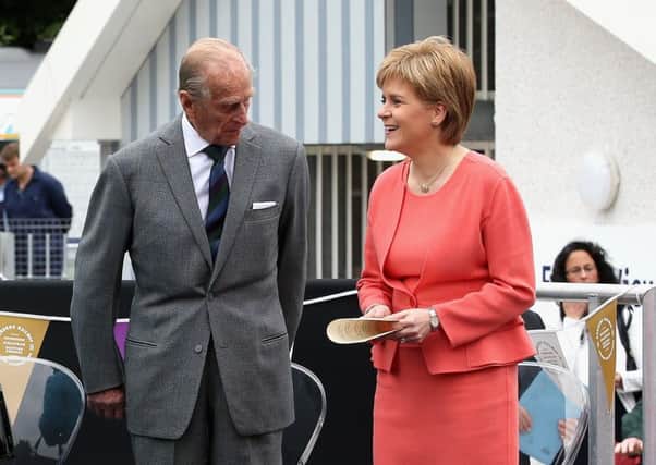 Nicola Sturgeon and Prince Philip at the opening of Tweedbank station. Picture: Getty Images