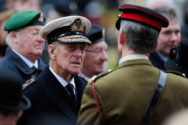 Prince Philip meets with representatives of British military regiments. Picture: AFP/Getty Images