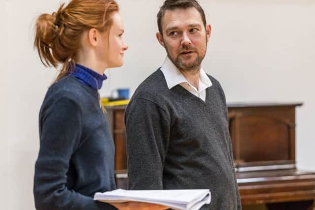 Rona Morison, who plays Mary, Queen of Scots at  Glory on Earth Rehearsals with director David Greig. Photograph: Aly Wight