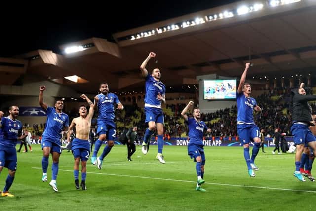 Juventus players celebrate following their 2-0 victory in Monaco. Picture: Getty
