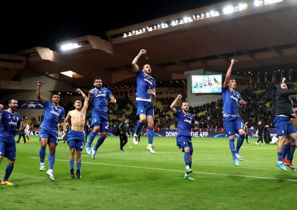 Juventus players celebrate  following their 2-0 victory in Monaco. Picture: Getty
