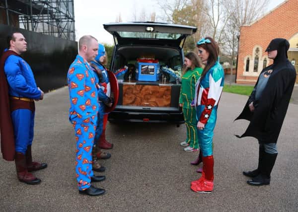 Superhero themed funeral. Picture: Co-op Funeralcare/PA Wire
.
