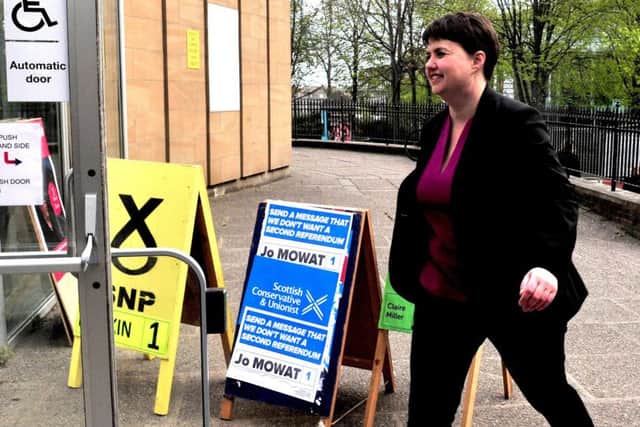 Ruth Davidson arrives to vote in Edinburgh at the local authority elections, which saw her party increase its number of first preference votes and total number of councillors. Picture: Lisa Ferguson/TSPL