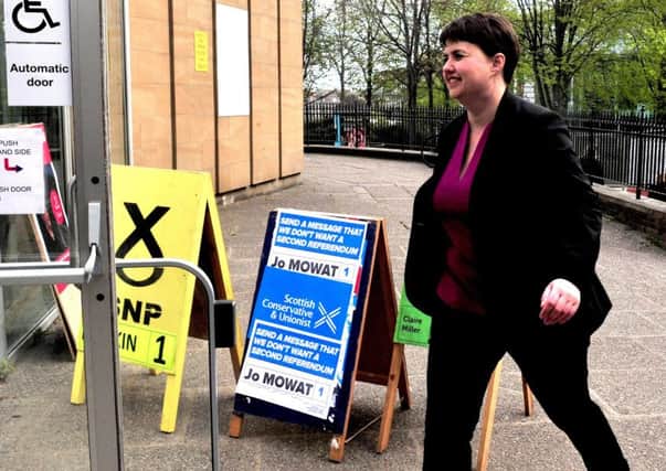 Ruth Davidson arrives to vote in Edinburgh at the local authority elections, which saw her party increase its number of first preference votes and total number of councillors. Picture: Lisa Ferguson/TSPL