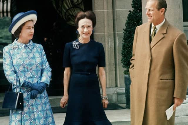 File picture taken in May 1972, The Queen and Prince Philip meet Wallis Simpson, Duchess of Windsor, during their state visit to Paris. Picture: Getty