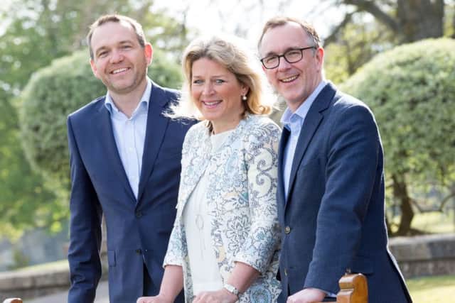 Carlyle founder Duggie Carlyle, left, with Entrepreneurial Scotland development director Emma Watson and chief executive Sandy Kennedy. Picture: Robert Perry