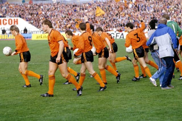 The Dundee United team break away before kick-off ahead of the second leg of the 1987 Uefa Cup final against Gothenburg. Picture: SNS