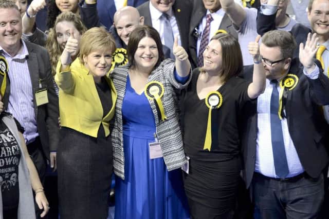 First Minister Nicola Sturgeon arriving with SNP Councillor Susan Aitken and meeting supporters and councillors at the Emirates Stadium in Glasgow. Picture: PA